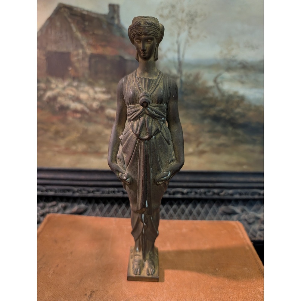 Antique Neoclassical Brass Female Figurine Salvage 8.25"